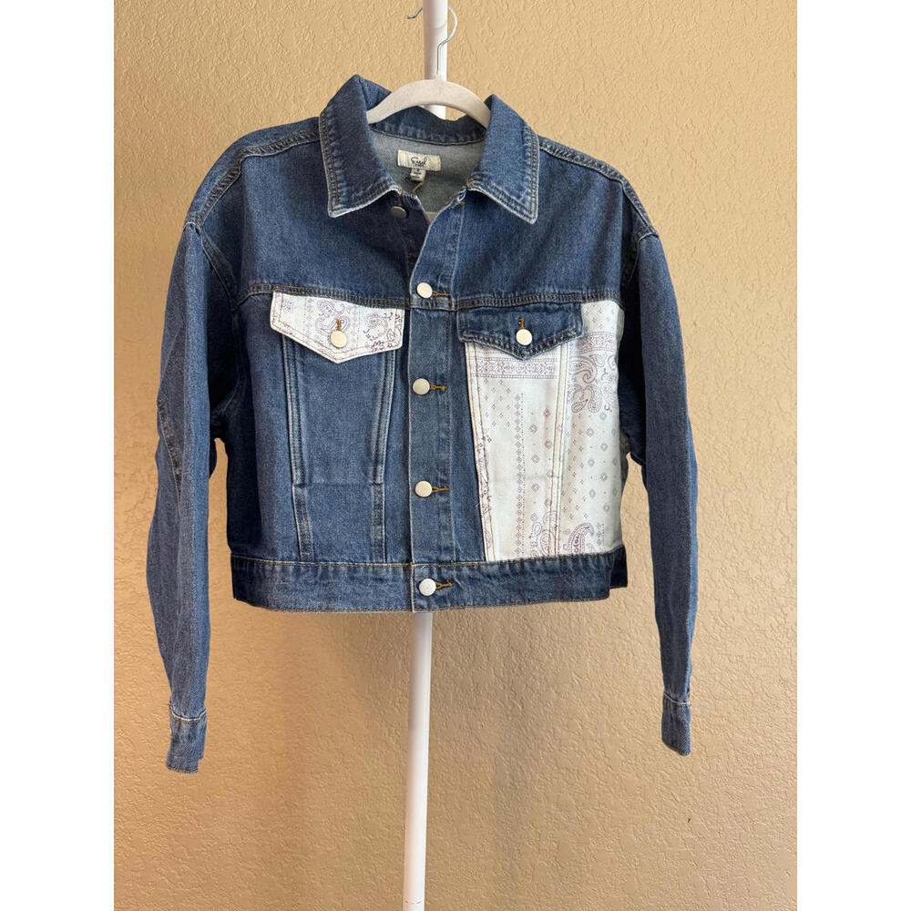 Easel-Small Patchwork Print Denim Jacket NWT - image 5